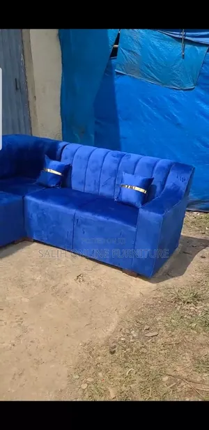 Modern Blue Velvet L-Shaped Sofa