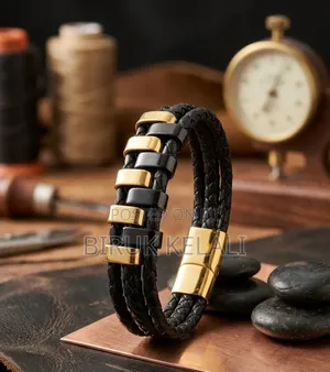 Multi-Strand Men's Black Leather and Silver-Tone Stainless Steel