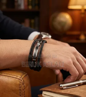 Multilayer Black Braided Leather and Volcanic Lava Stone Bead Bracelet
