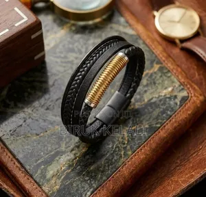 Multilayer Black Braided Leather and Volcanic Lava Stone Bead Bracelet