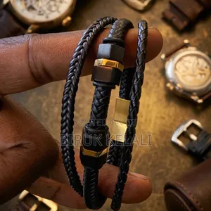 Stylish Men's Multi-Strand Braided Black Leather Bracelets