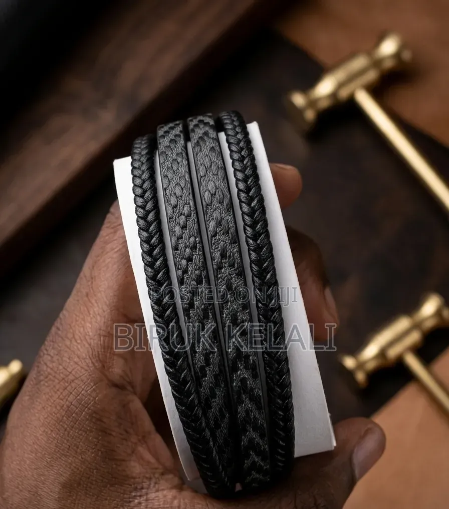Stylish Men's Multi-Strand Braided Black Leather Bracelets