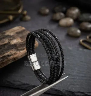 Stylish Men's Multi-Strand Braided Black Leather Bracelets