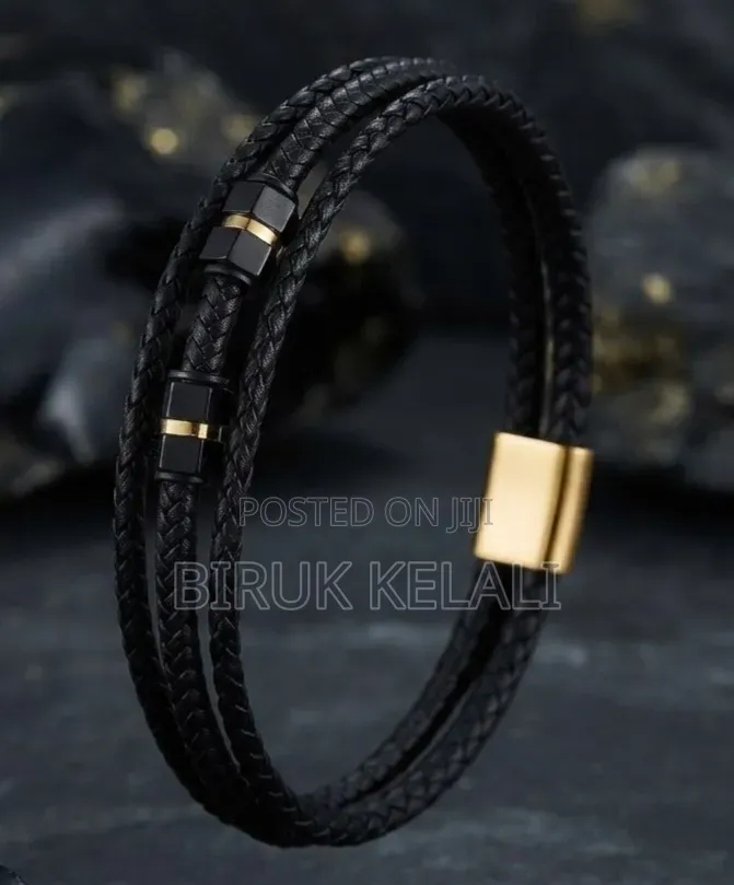 Stylish Men's Multi-Strand Braided Black Leather Bracelets