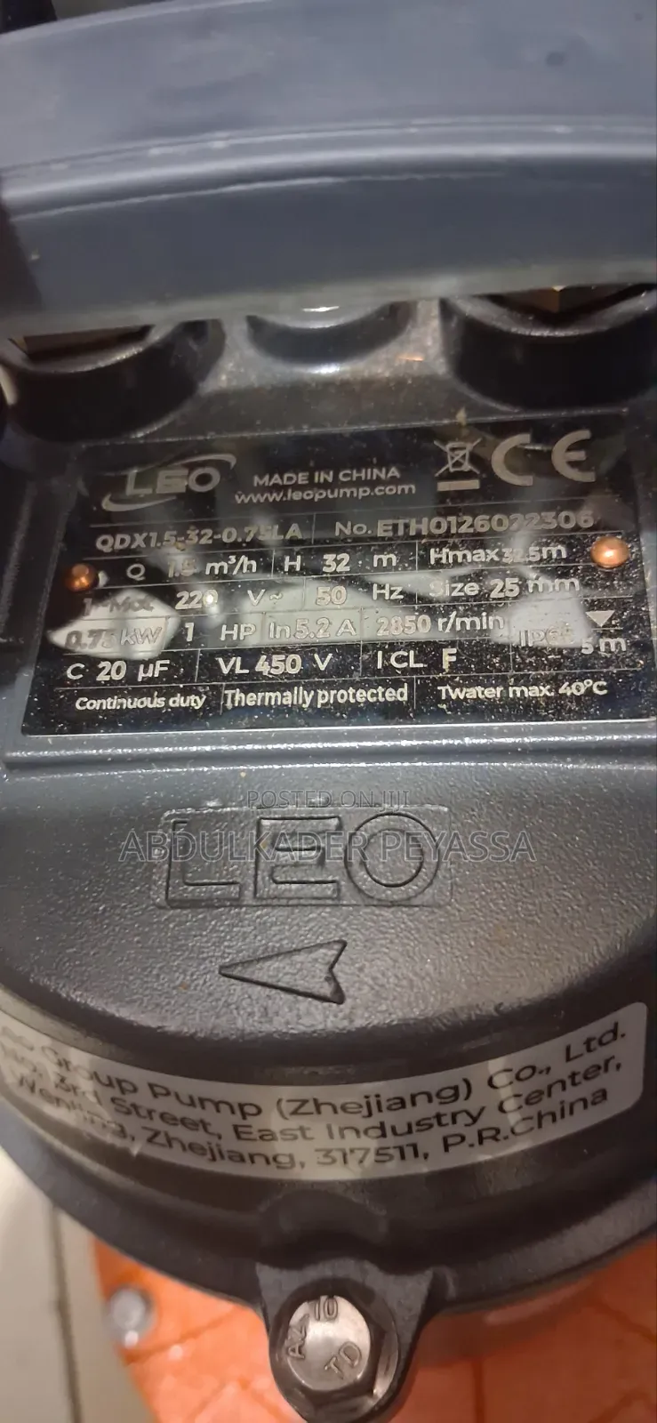 Leo Sumersible Pump 1hp QDX