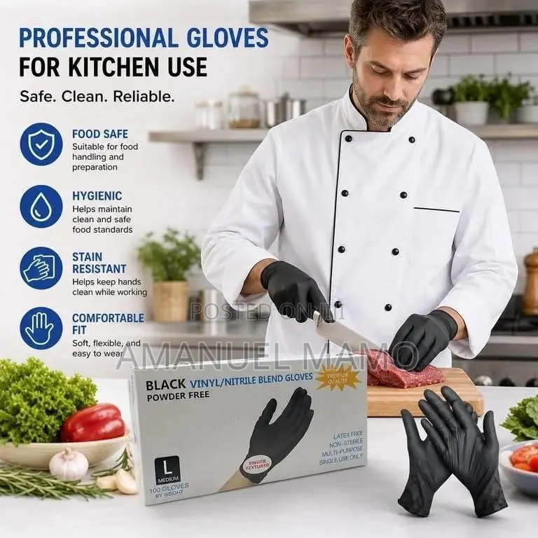 Disposable Black Vinyl Multi-Purpose Gloves