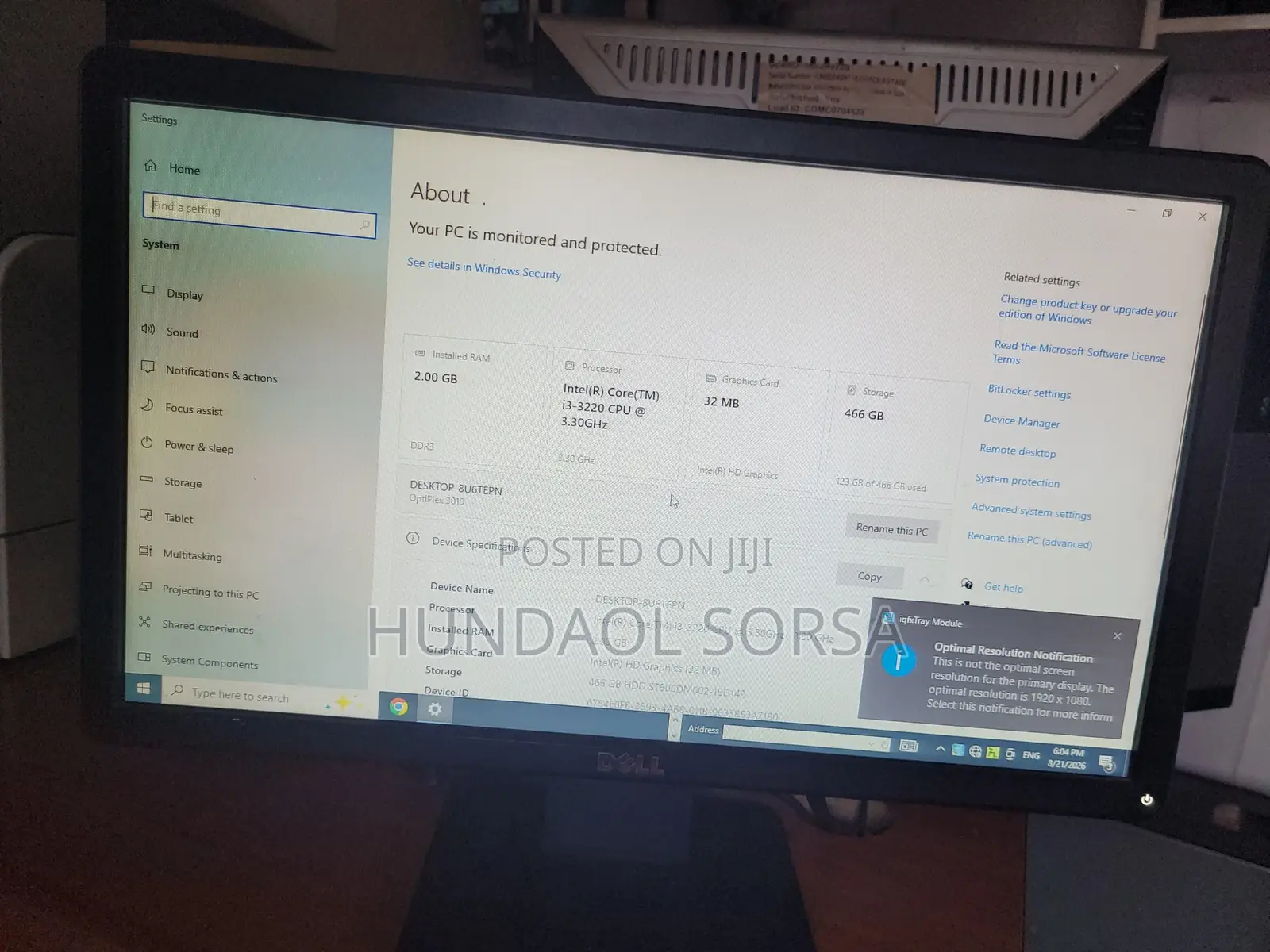 Desktop Computer Dell OptiPlex 3010 2GB Intel Core i3 HDD 500GB