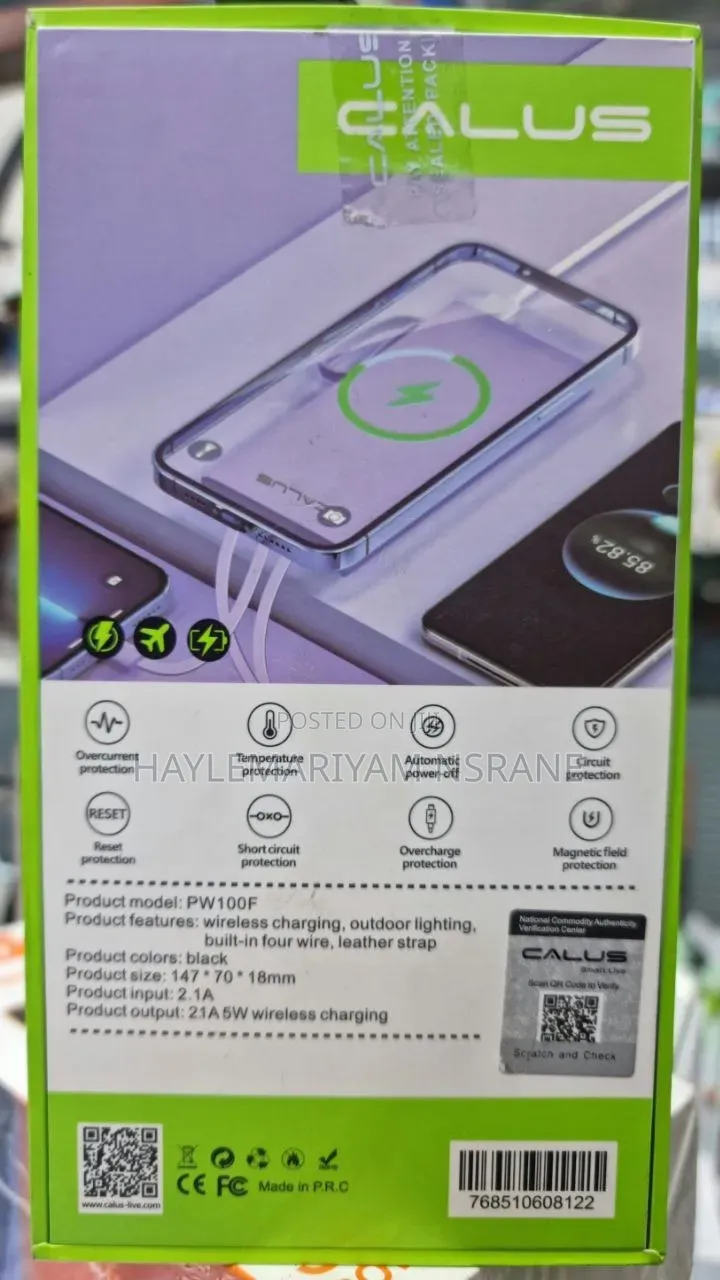 CALUS PW100F 10000mAh Wireless Power Bank With 4 Built-in Cables