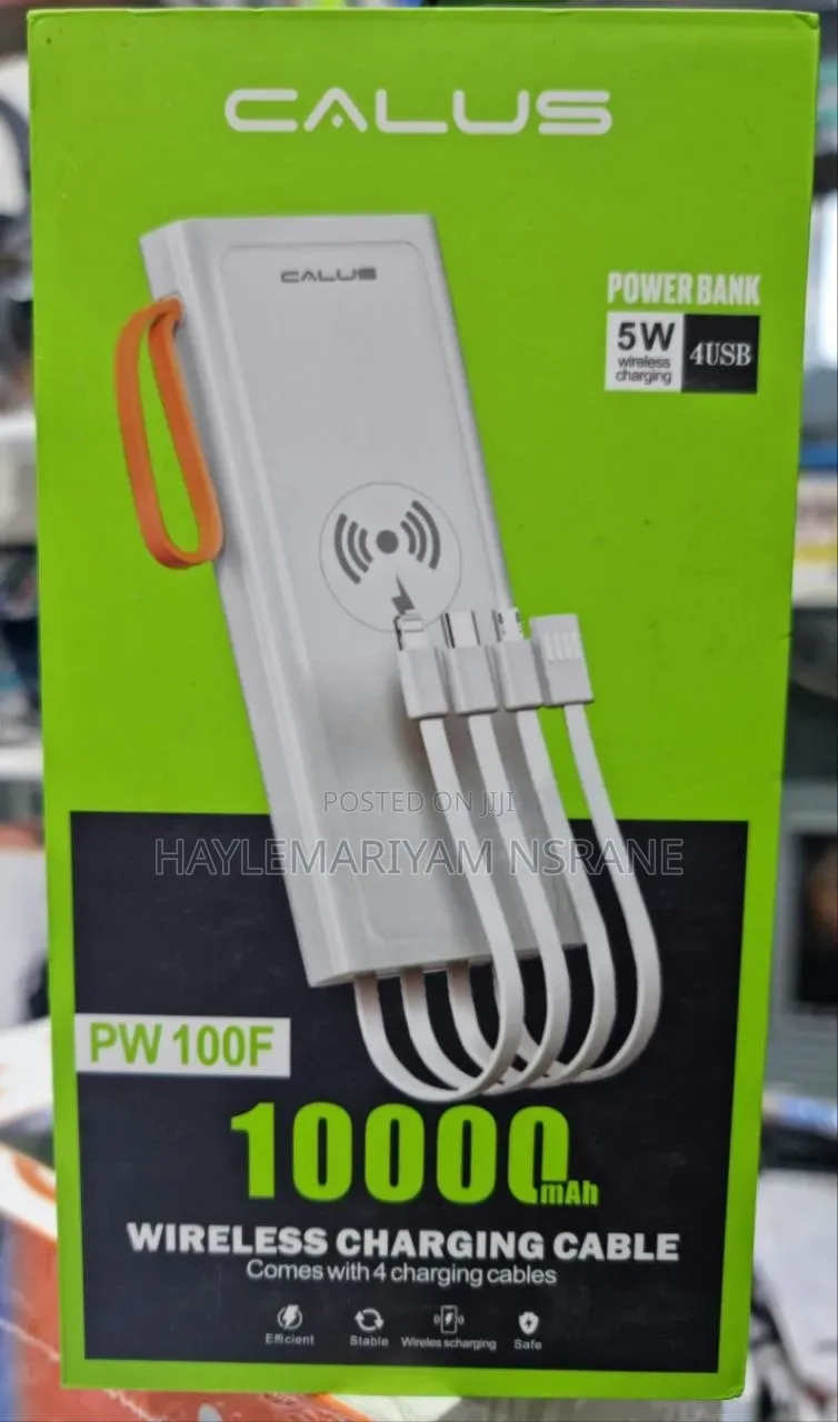 CALUS PW100F 10000mAh Wireless Power Bank With 4 Built-in Cables