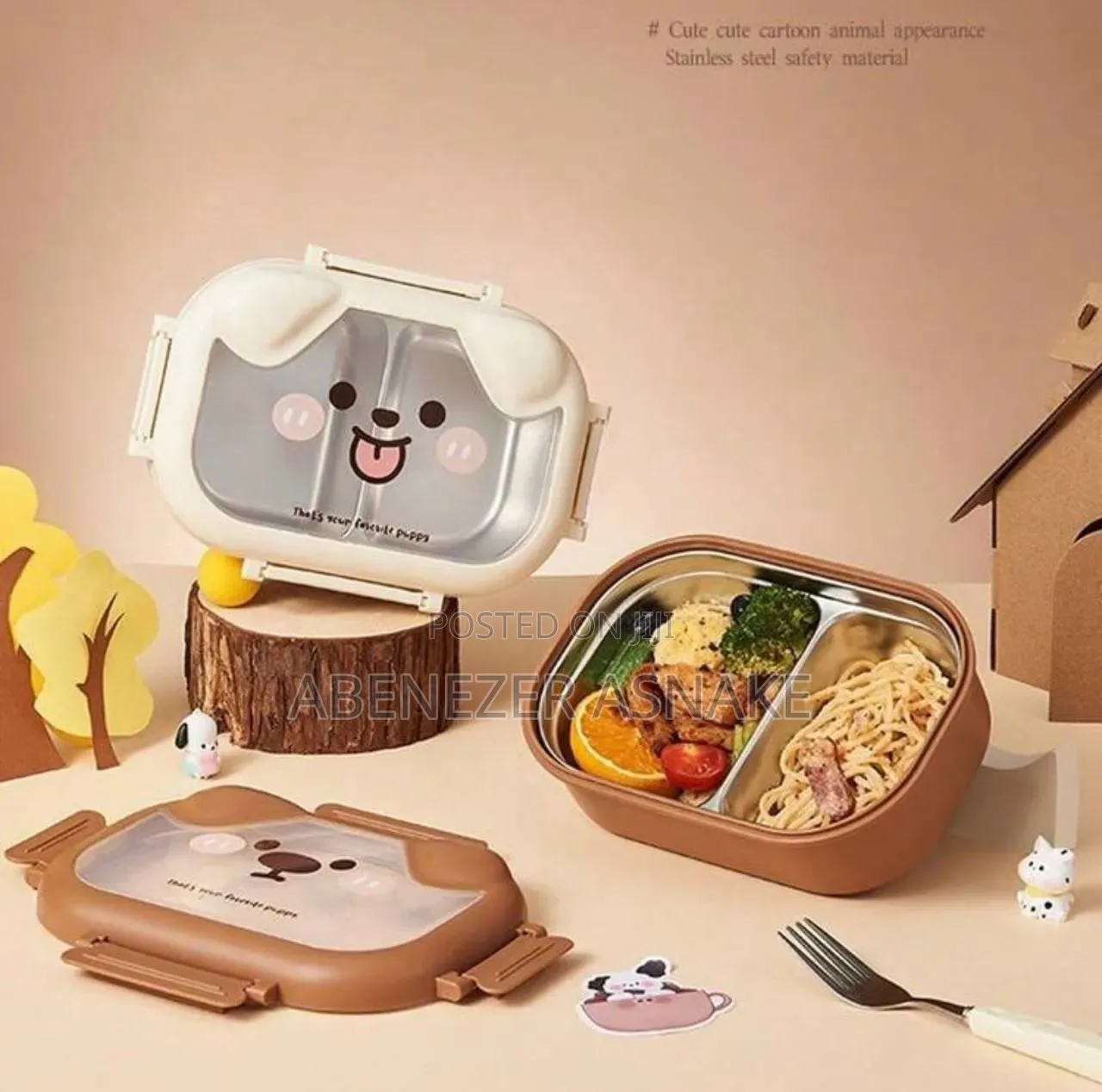 Cute Puppy Themed Stainless Steel Partitioned Bento Lunch Box