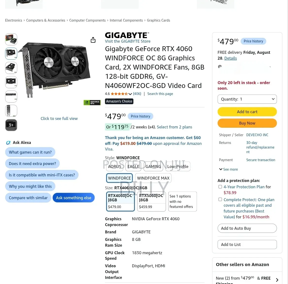 Graphics Card Gigabyte OC RTX 4060 8GB
