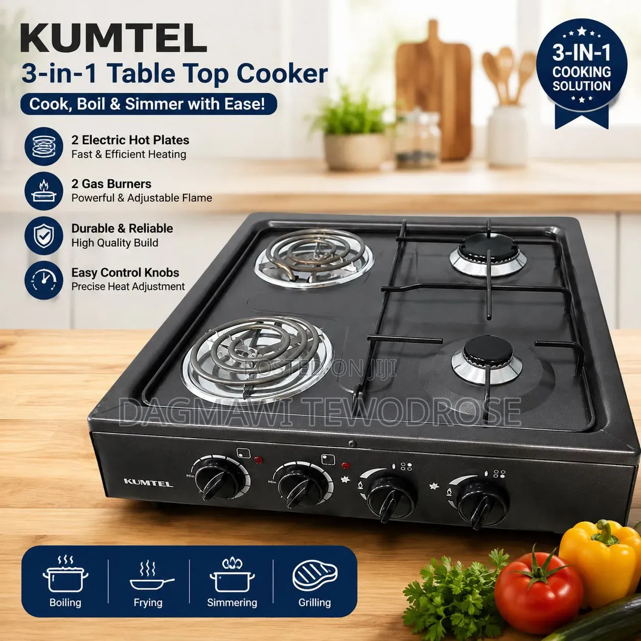 KUMTEL 2-Burner Gas Cooker 2 Lectricla Cooke