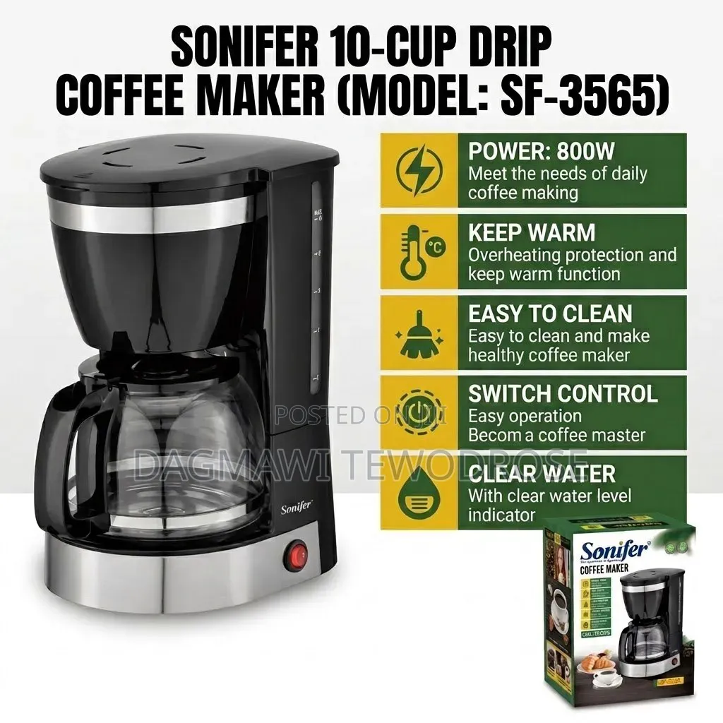 Sonifer 1.25l/ 12 Cups Automatic Drip Coffee Maker