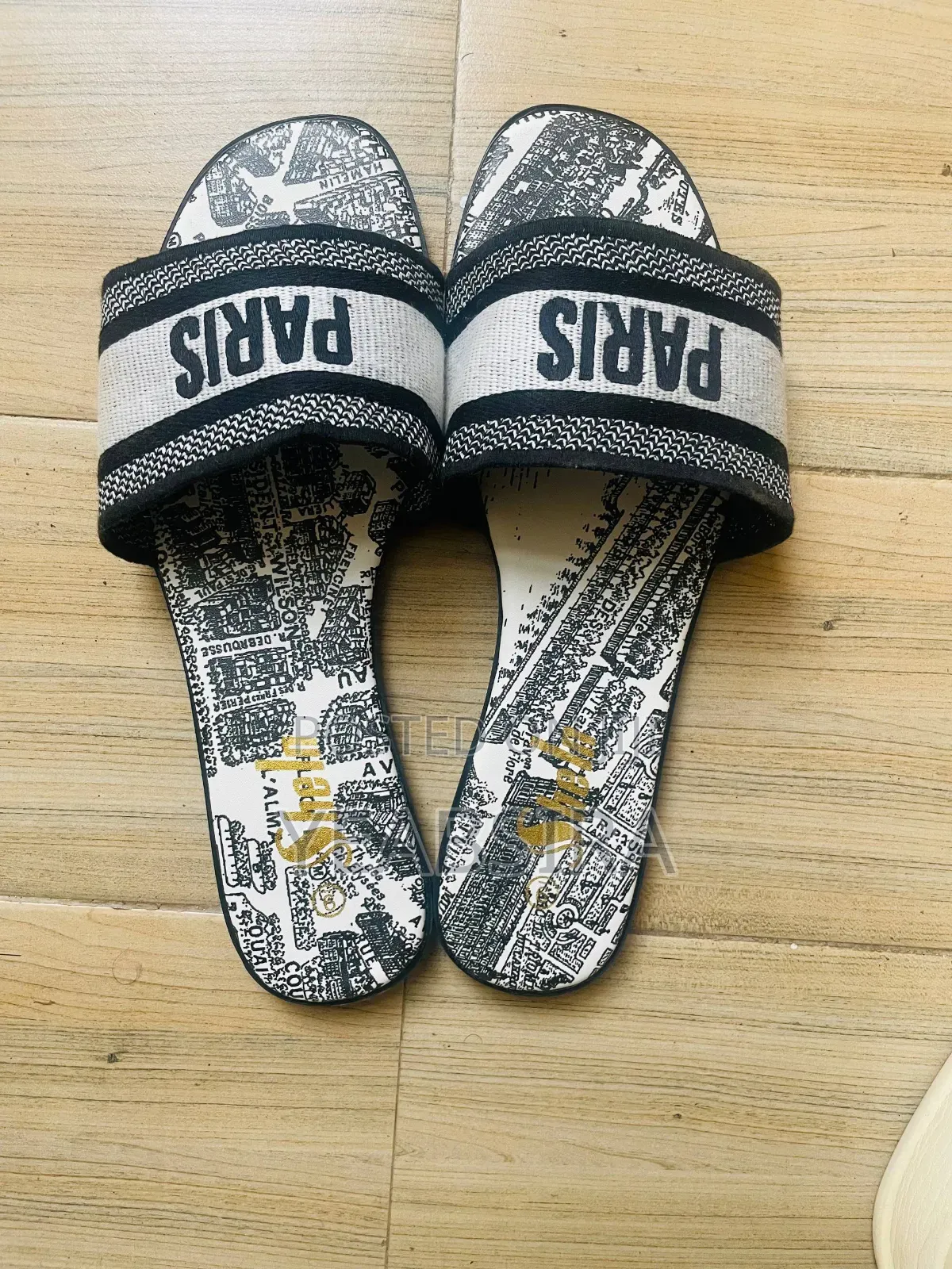 Shein Wide Fit Women's Embroidered PARIS Band Slide Sandals