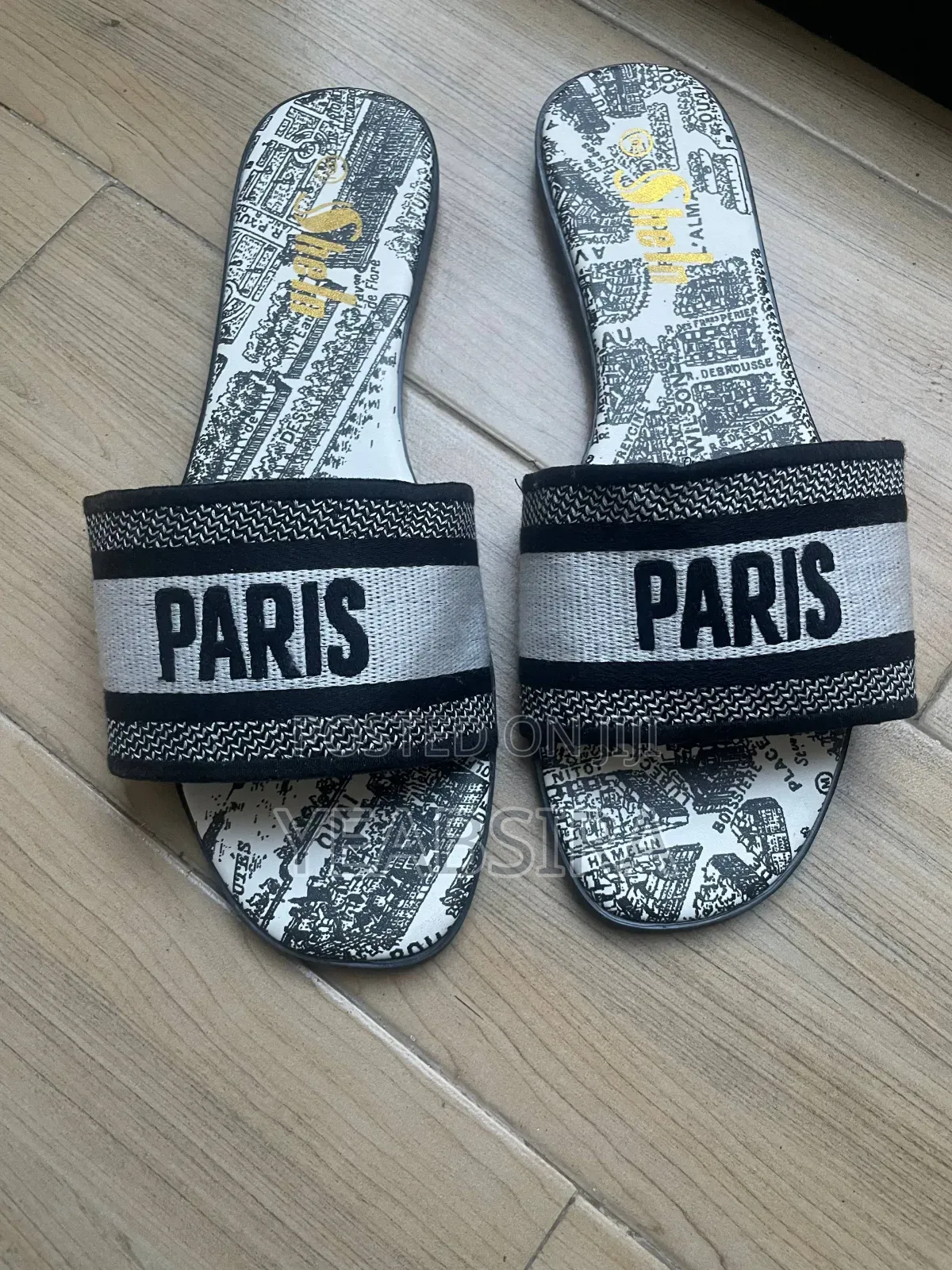 Shein Wide Fit Women's Embroidered PARIS Band Slide Sandals