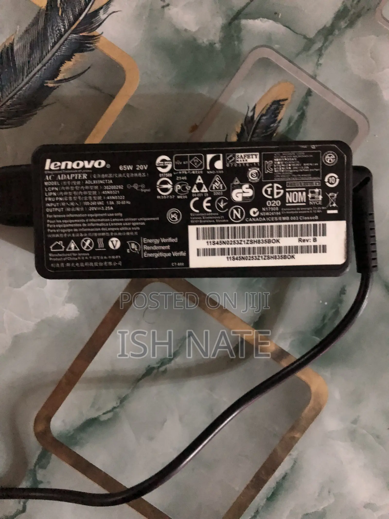 Lenovo 65W Slim Tip Laptop Charger AC Adapter (20V 3.25A Square Pin) )