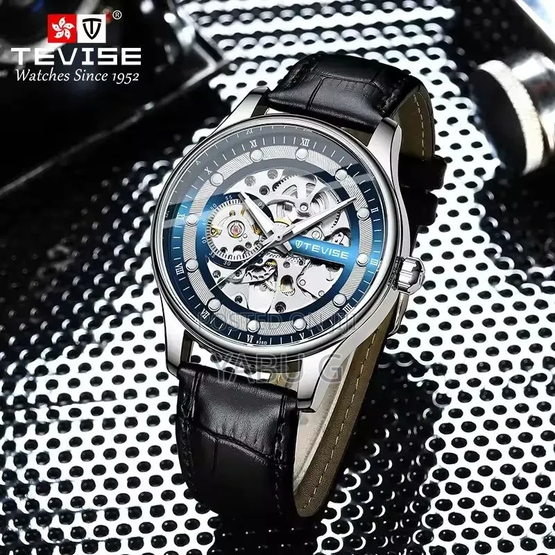 TEVISE Mens Watch Automatic Mechanical Skeleton Dial Luxury Wrist Watc