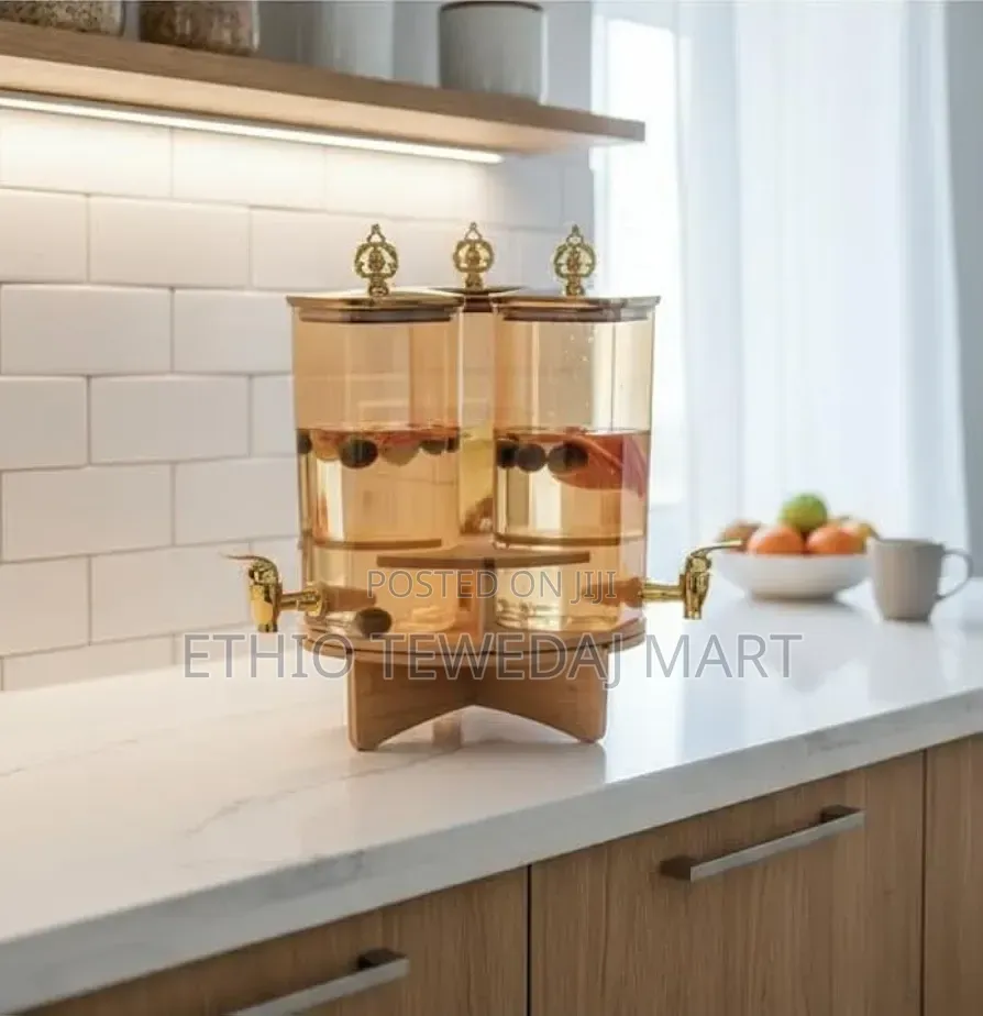 Water Bottle Glass Jar Beverage Dispenser With Wooden Stand 2.2L Each