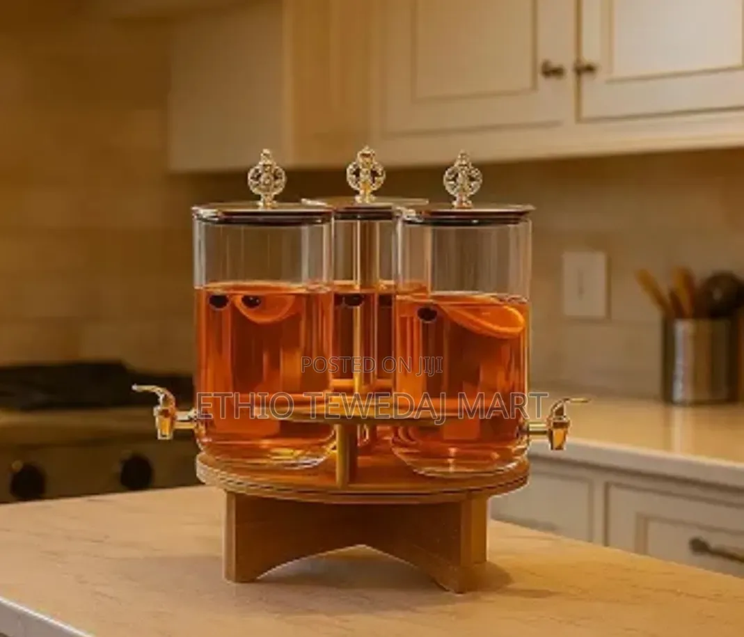 Water Bottle Glass Jar Beverage Dispenser With Wooden Stand 2.2L Each