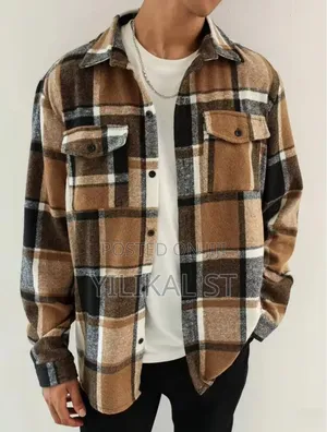 Shein Men's Button Front Long Sleeve Plaid Shacket, Casual Wear