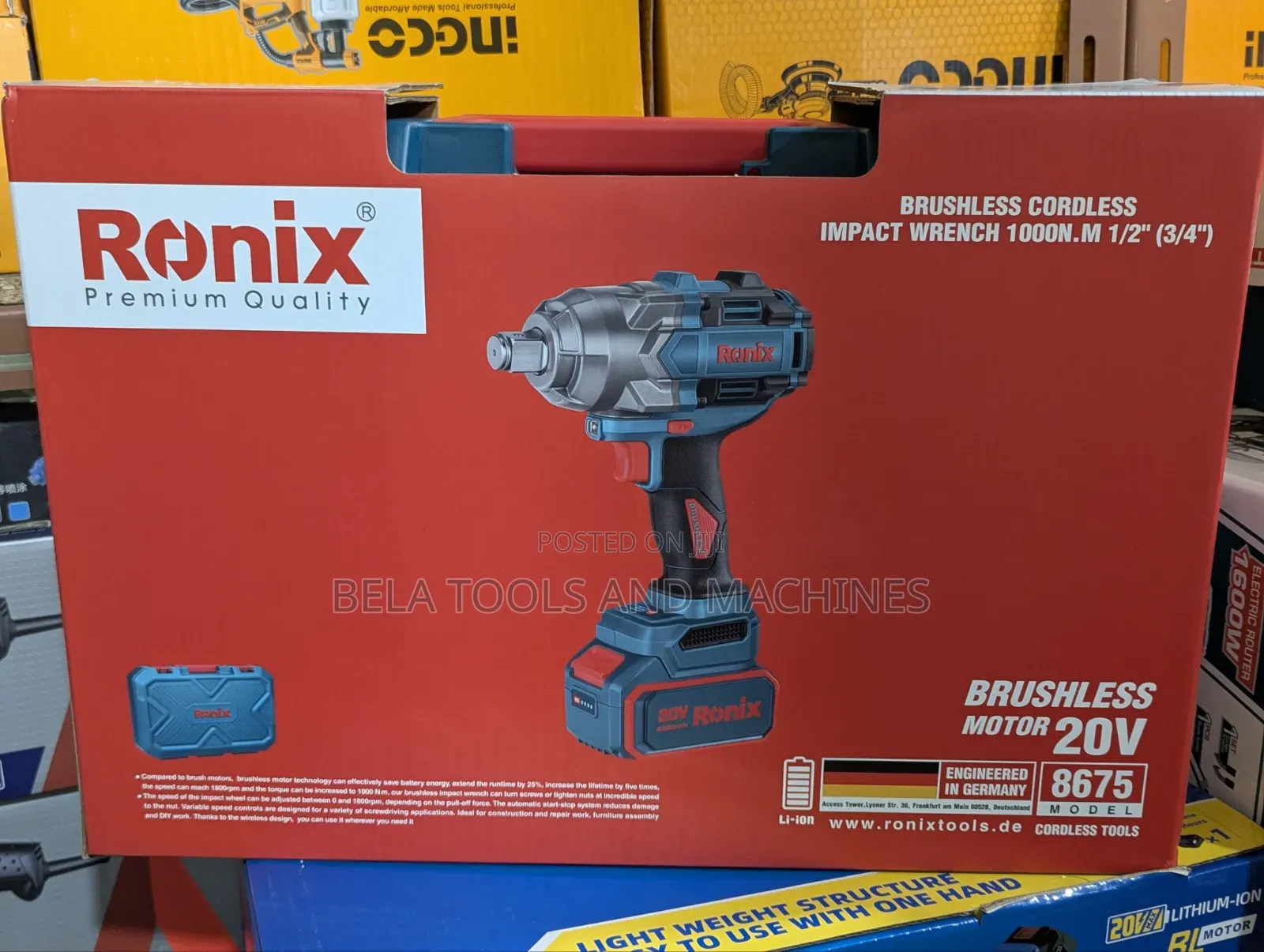 Ronix Big 1000n.m 20V Brushless Cordless Impact Wrench ጐማ መፍቻ