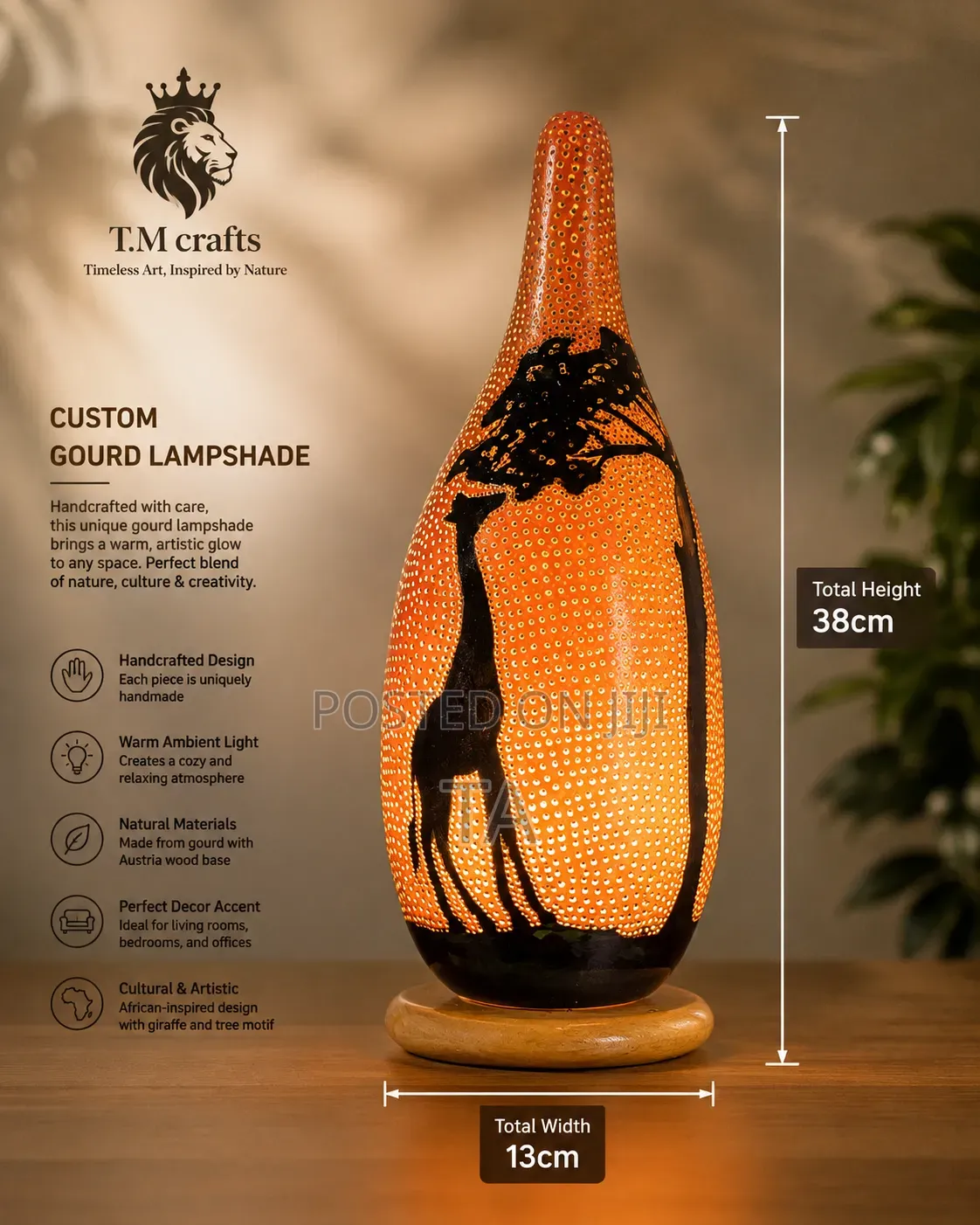 Handcrafted Gourd Giraffe Lampshade