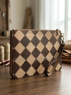 Kerezhi Ethiopia Handcrafted Leather Checkerboard Laptop Sleeve Bag