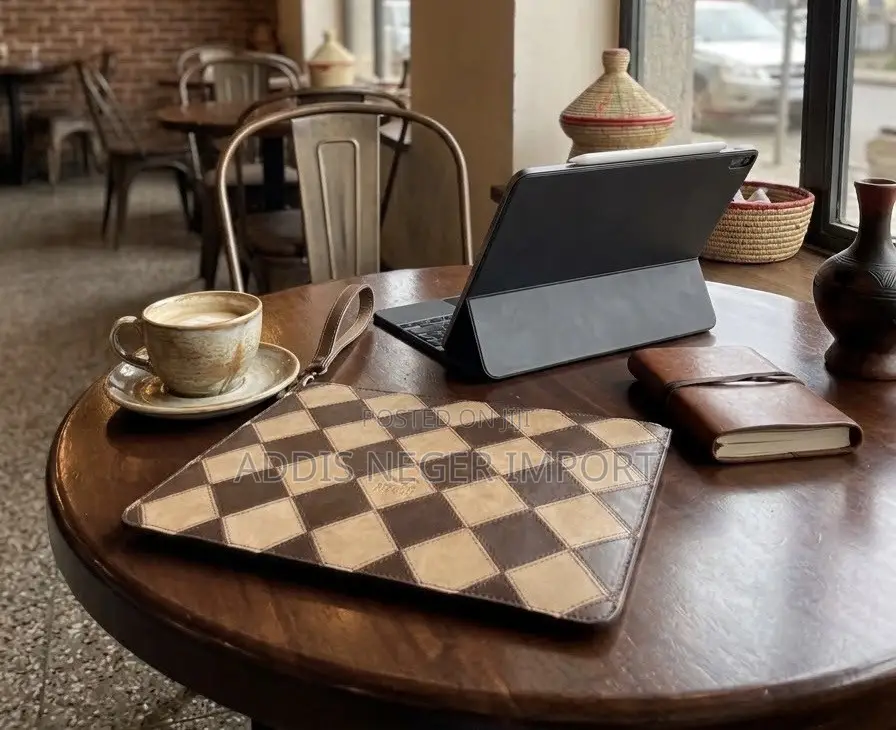 Kerezhi Ethiopia Handcrafted Leather Checkerboard Laptop Sleeve Bag