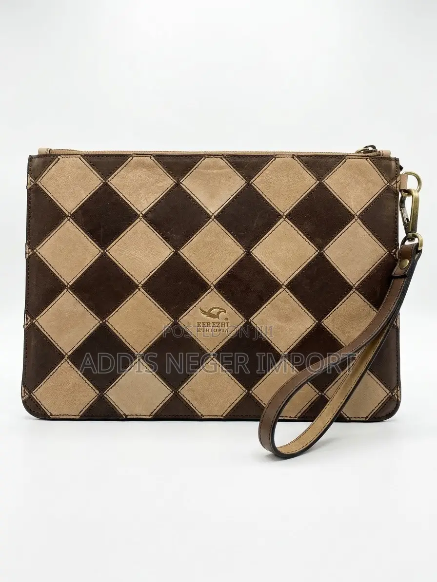 Kerezhi Ethiopia Handcrafted Leather Checkerboard Laptop Sleeve Bag