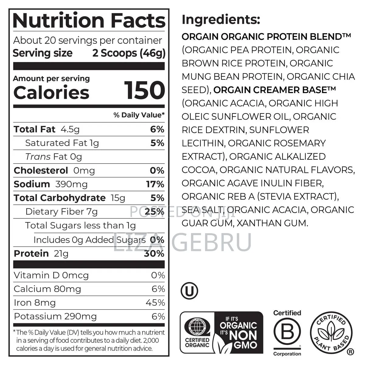 Orgain Organic Protien Powder Orgain’s Original Plant