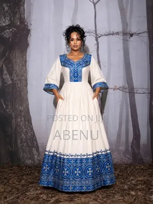 Elegant Blue White Habesha Kemis