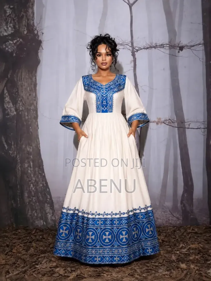 Elegant Blue White Habesha Kemis