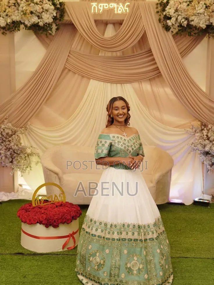 Elegant Blue White Habesha Kemis