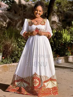 Elegant White Red Habesha Kemis