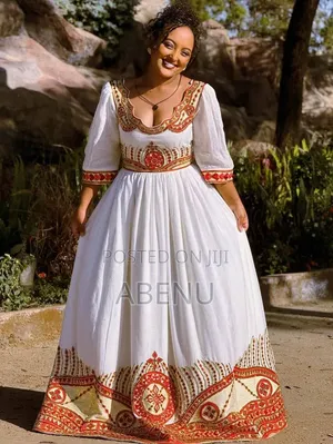 Elegant White Red Habesha Kemis