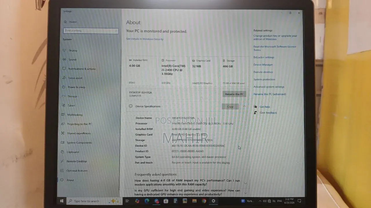 Desktop Computer Dell OptiPlex 7010 4GB Intel Core i5 HDD 500GB