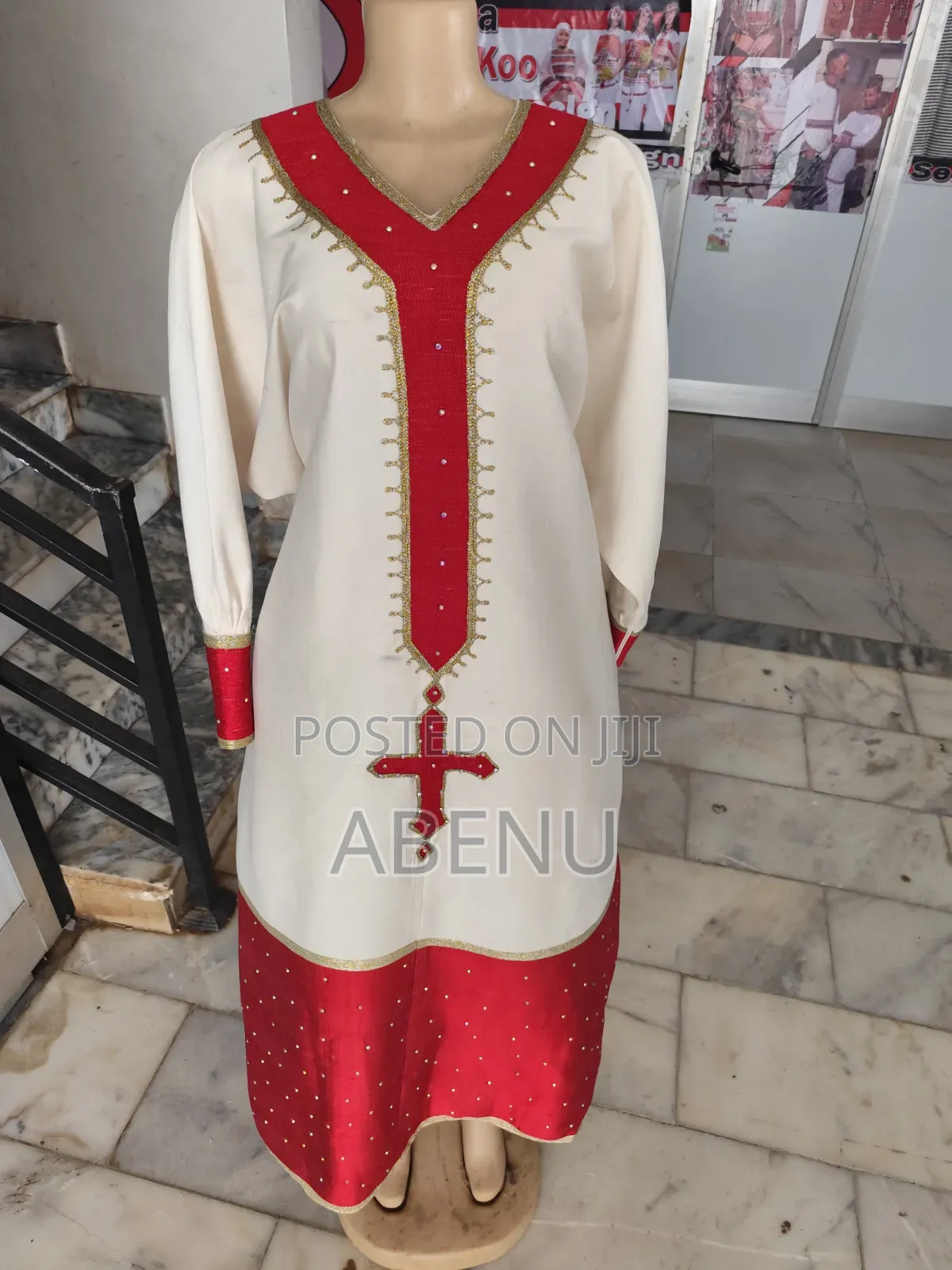 Elegant Ethiopian Habesha Kemis – Red Cream Traditional Dress