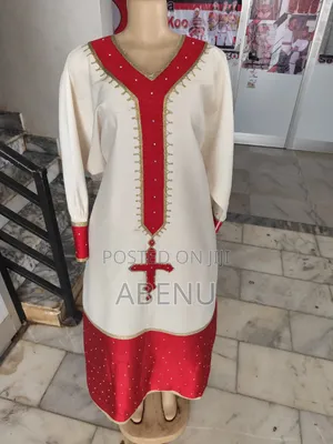 Elegant Ethiopian Habesha Kemis – Red Cream Traditional Dress