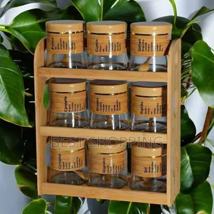 9 in 1 Glass Storage Jar Set With 3 Layer Rack የቅመማ ቅመም ማስቀመጫ