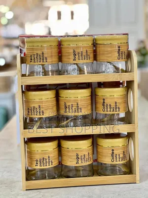 9 in 1 Glass Storage Jar Set With 3 Layer Rack የቅመማ ቅመም ማስቀመጫ