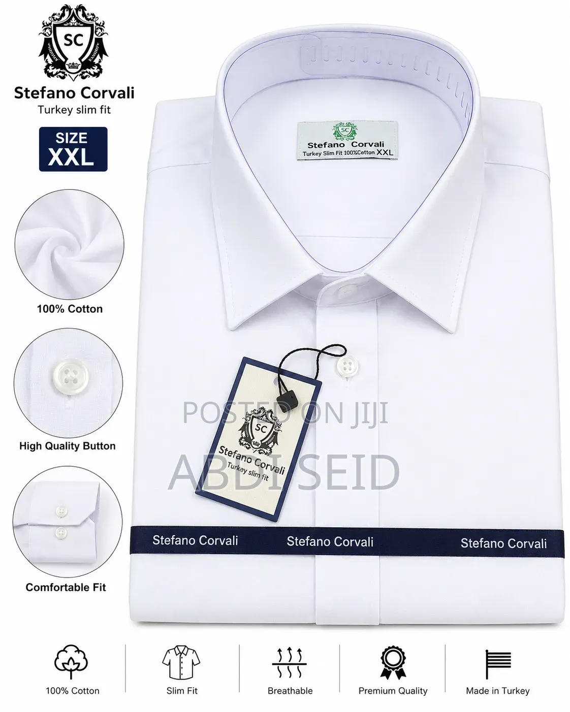Stefano Corvali Men's White Slim Fit Shirt