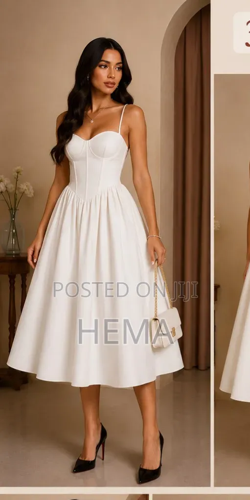 Elegant White X-Strap Back Midi Dress