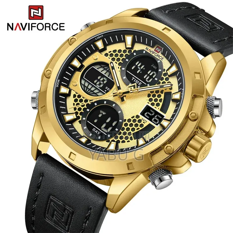 NAVIFORCE Men's Leather Pu Military Digital Watch Fashionable Classic