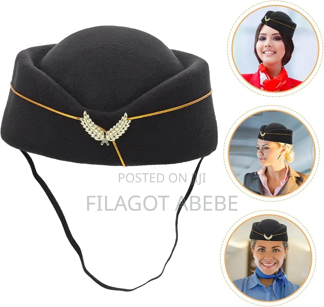 Black Polyester Flight Attendant Cap Available