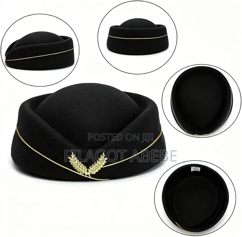 Black Polyester Flight Attendant Cap Available
