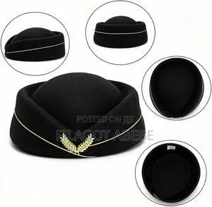 Black Polyester Flight Attendant Cap Available