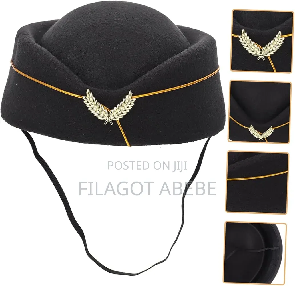 Black Polyester Flight Attendant Cap Available