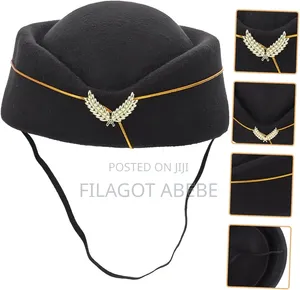 Black Polyester Flight Attendant Cap Available