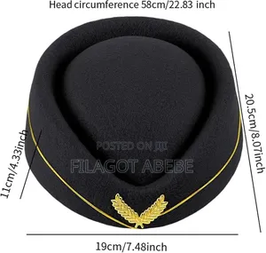 Black Polyester Flight Attendant Cap Available