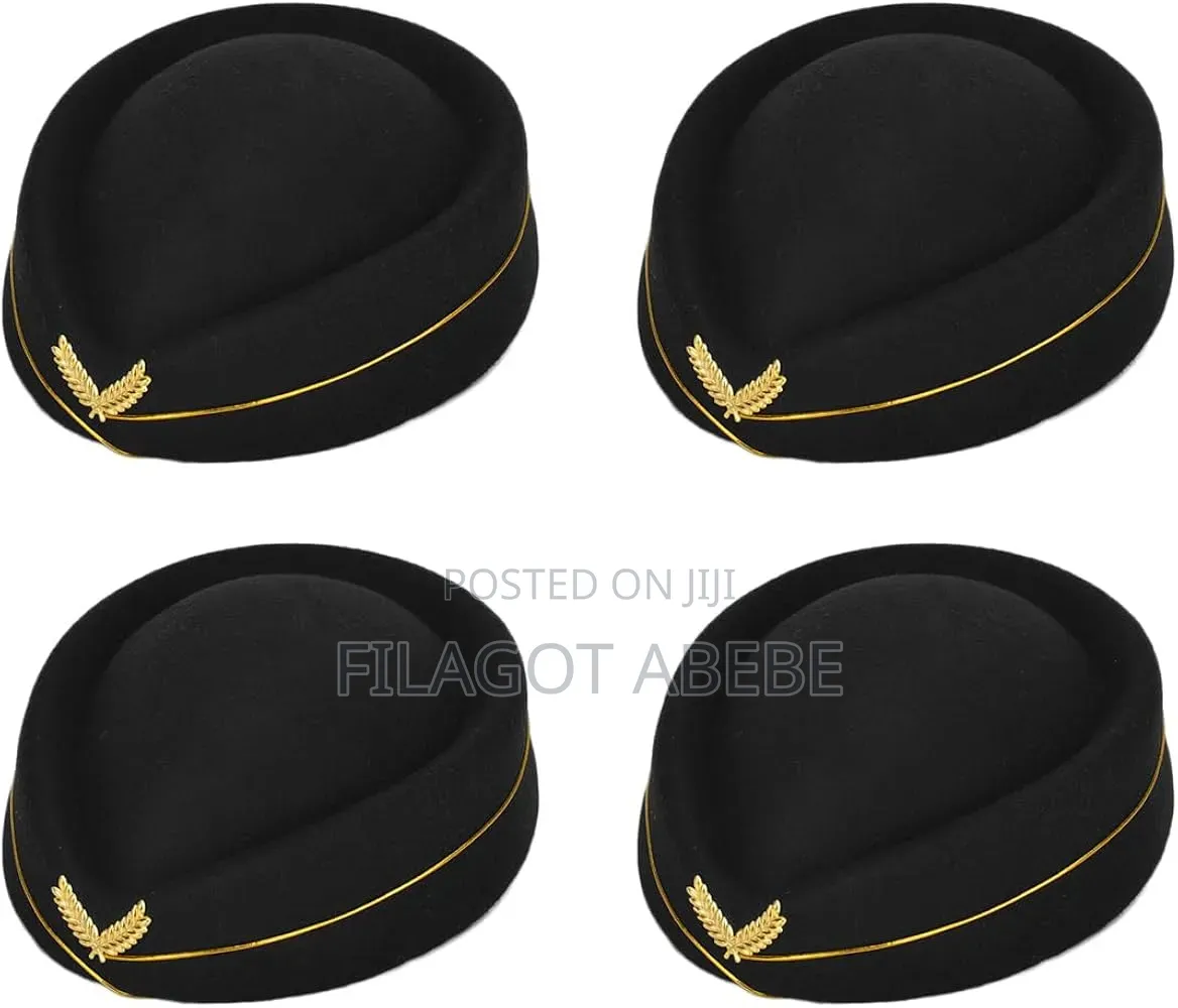 Black Polyester Flight Attendant Cap Available